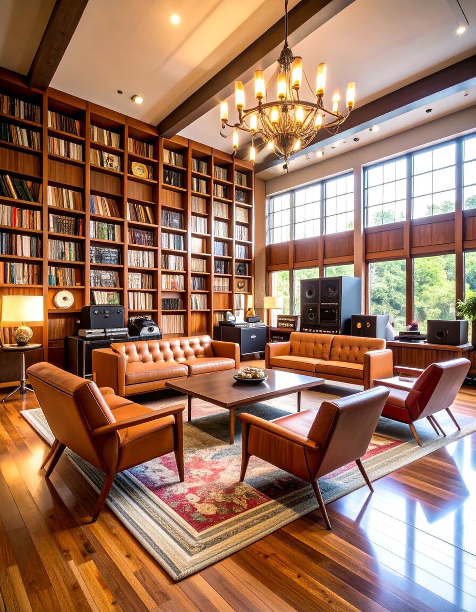 Aspirational private listening room with curated hi-fi system