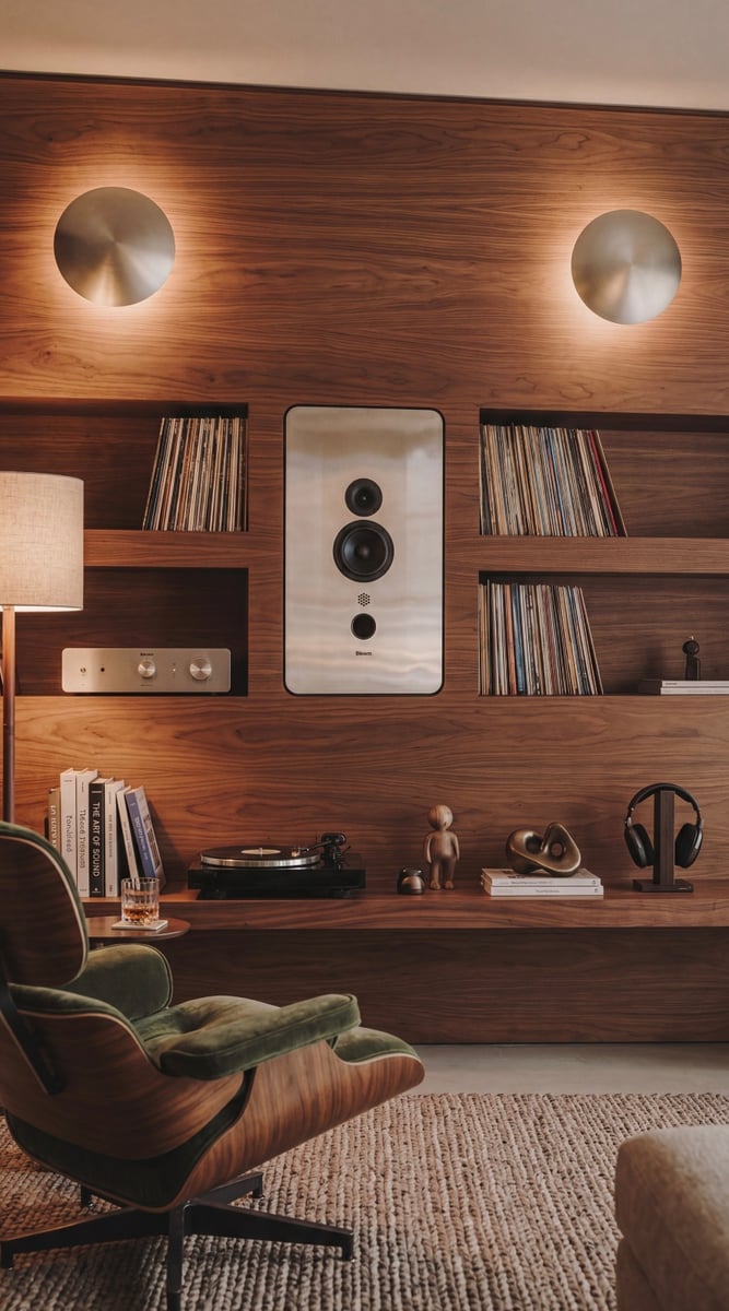 Hi-fi components displayed as design objects in a luxury home